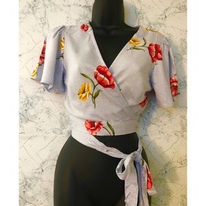 Floral Wrap-front crop top. see description